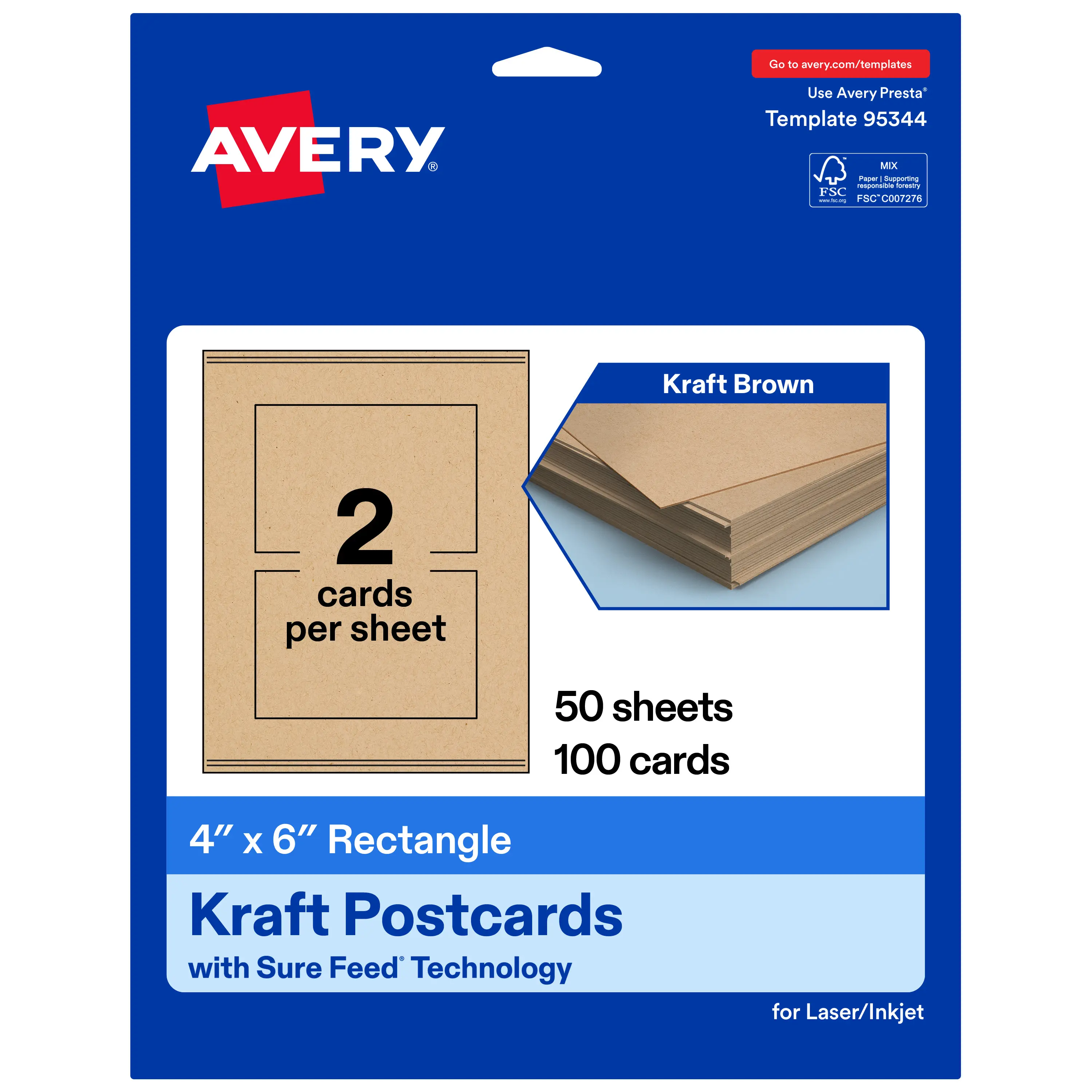 Avery Kraft Brown Postcards, 4" x 6" Rectangle