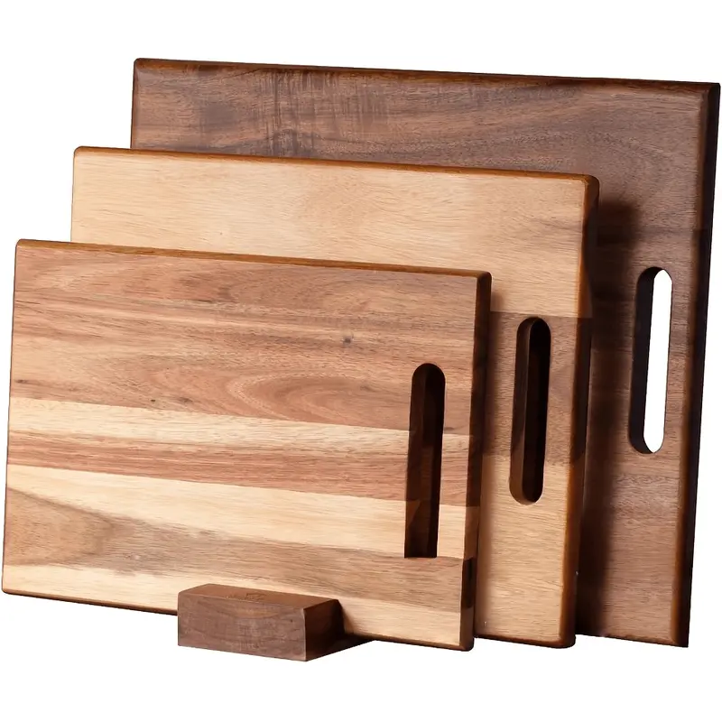 Multifunctional wooden cutting board for kitchen use, featuring a handle and usable on both sides. Suitable for cutting vegetables and cheese in the kitchen; lightweight and easy to store.