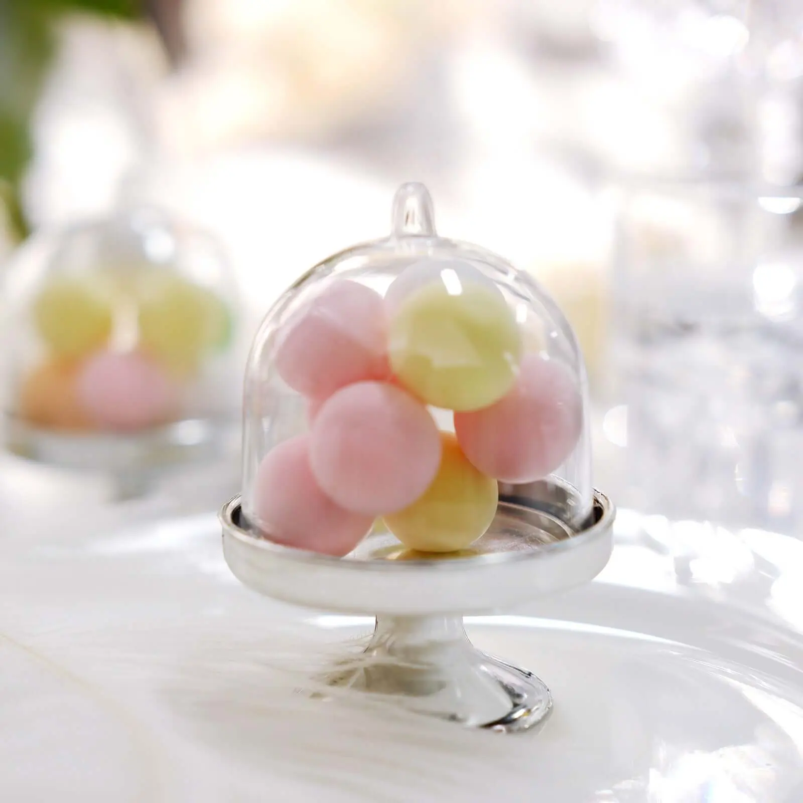 12-Pack Fillable Mini Pedestal Candy Container 3" Clear Silver - Candy Treat Favor Containers with Dome Lid