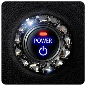 Bling  Button Start Button Cover/Sticker for Wowen,  Engine Start Stop Trim Ring, Shiny  Rhinestone Key  and Knob Ring ( Black)...