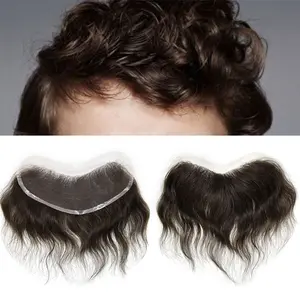 French Lace Mens Frontal Hairpiece for Receding Hairline V-Shape Full Lace Forehead Replacement System Natural Human Hair Glueless Pre Cut 4cmX18cm