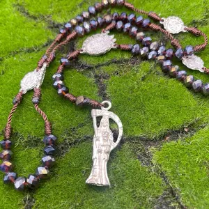 Santa Muerte Brown Crystal Rosary Necklace – Grounding, Stability & Protection