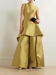 Women's Plain Ruffle Trim Jumpsuit, Elegant Sleeveless Wide Leg Jumpsuit for Party Holiday Wedding Guest, Ladies Summer Clothes, Jumpsuits for Women, Flared Jumpsuit