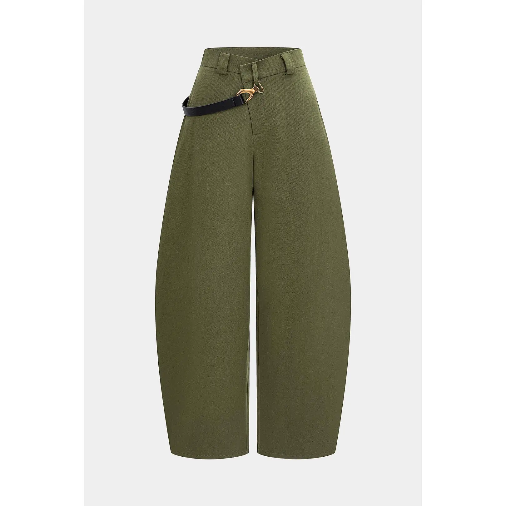 Asymmetrical Metallic Decor Barrel Trousers