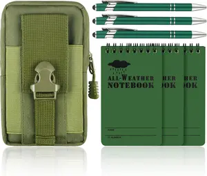 7 count  Notebook, 3 X 5 Inch  notebook and pen with  Multi Functional  Pack for Outdoor Activities Recording (Army Green)