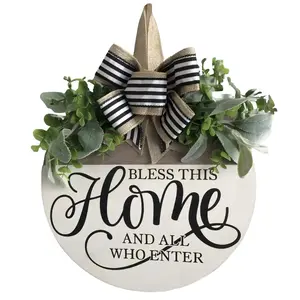 Welcome Sign for Front Door, Rustic Round Wood Wreaths Wall Hanging Outdoor Decor