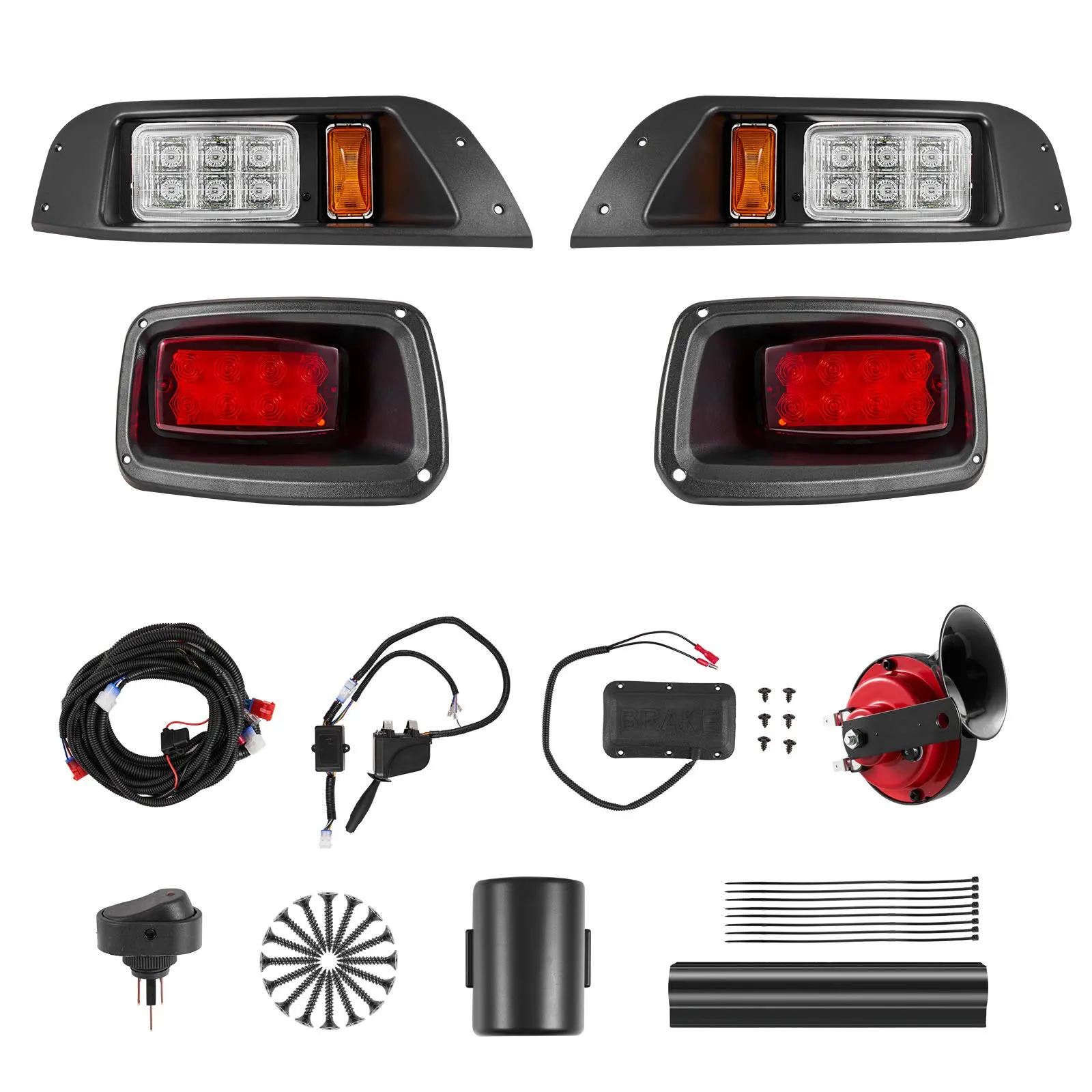 【Summerfinds】VEVOR 12V Street Legal Integrated Multi-Control Golf Cart Kit, with Headlights, Tail Lights, Turn Signals, Hazard Signal, Switch Horn, Brake Pads, Zip Ties, Light Bulbs, ABS Housing, Wiring Harness for EZGO TXT 1996-2013