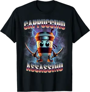 Cappuccino Assassino Brainrot Italian Meme T-Shirt - Mohamedab Shop 40B0F56J685T