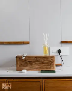 Cable Management and Power Strip Box - Natural Acacia Wood