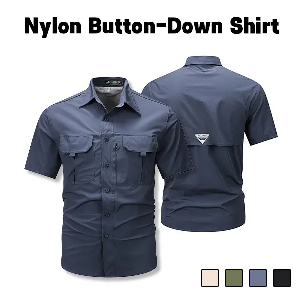 Men's Nylon Multi-Pocket Shirt - Short Sleeve Top Suitable for Hiking and Everyday Wear