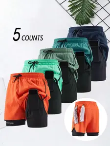 Men's Letter Print 2 in 1 Quick Drying Shorts, Casual Breathable Comfortable Shorts for Gym Workout Running, Men's Summer Bottoms