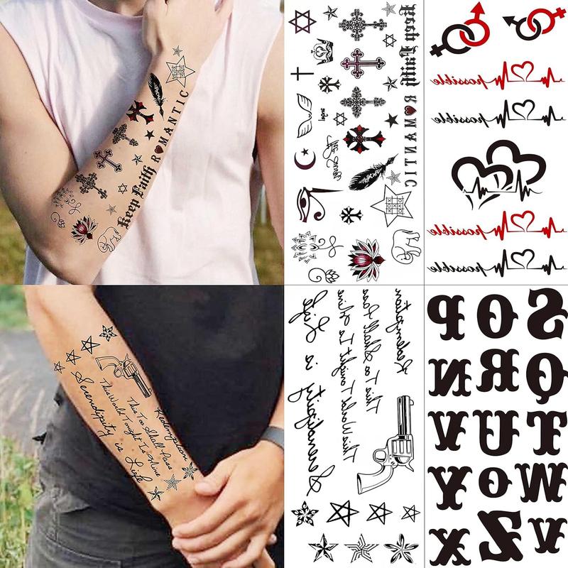 18 Sheets Black Inspired Quotes Temporary Tattoos For Women Kids Children Long Lasting Letter Alphabet Words Fake Tattoo Stickers Birds Cross ECG