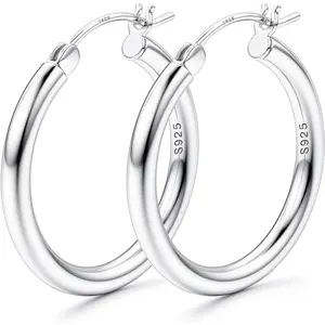 Fansilver Hoop Earrings 3mm Chunky Hoops Large Hoop Earrings Hypoallergenic Lightweight Big Hoop Earrings for Women s 15/20/30/40/50/60/70mm