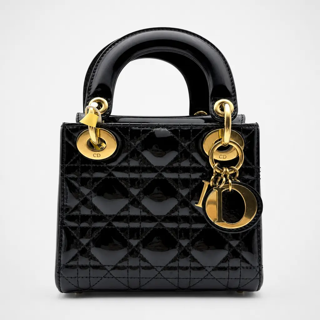 Pre-owned Dior france Shoulder Bags H1 Lady Mini (3 Slot) Bag in Black Glossy Patent LeatherH02799