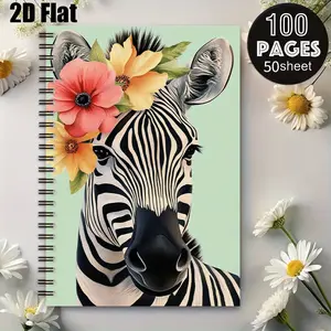 1pc Zebra Floral Spiral Notebook 5.7x8.26 Inch, Premium Lined Pages Durable Coil Binding, Perfect for Travel Journal, Summer Vacation Notes, Back to School Supplies, Birthday Gift for Nature Lovers Adventure Enthusiasts [2D] Flat