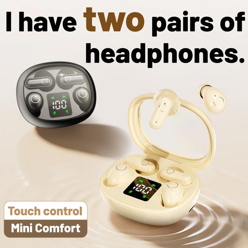 4-in-1 wireless earphones with LED display, stereo sound system, long battery life, transparent shell, couple's game gift, electronic earphones Earbud Wireless In-Ear Bluetooth Earphones