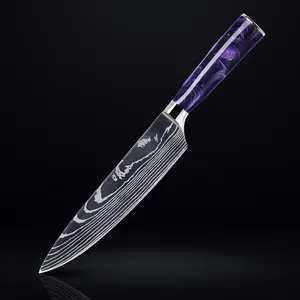 Stunning 'Amethyst' 8" Chef's Knife - Japanese High Carbon Steel Kitchen Knife with Purple Resin Handle - Amethyst Collection - Senken Knives