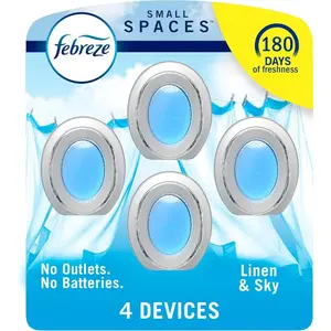 Febreze Small Spaces Air Freshener, Odor-Fighting, Plug In Alternative, Air Fresheners for Home and Bathroom and Kitchen, Closet Air Fresheners, Linen & Sky Scent, 4 Count