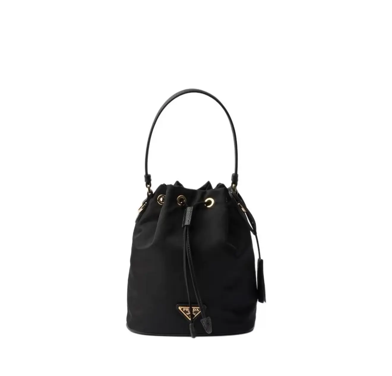 Pre-owned PRADA Re Edition 1978 Black Gold Nylon Drawstring Mini Bucket Bag 2604399