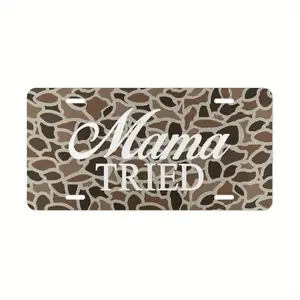 Old School Camo "Mama Tried" Metal Front License Plate- 6X12- Inch Polished Metal Standard Plate, Vanity Plate, License Plate, Truck Car Tags, Car Trim Accessories, Easy to Install, for Decor Only, Hunting, Gifts for Him, Made in USA