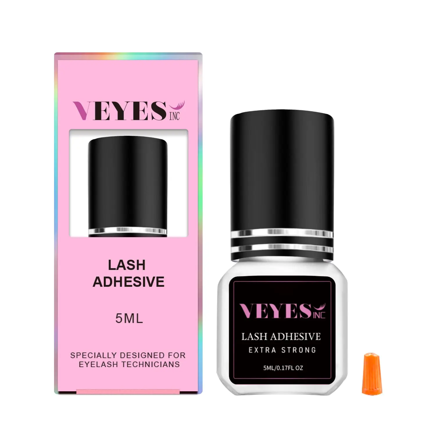 Veyes Extra Strong Flat Eyelash Extensions Lash Glue, 0.5-1 Sec Fast Dry Time, 5ml Ethyl Cyanoacrylate Waterproof Eyelash Bonding Glue for Cosmetic Makeup