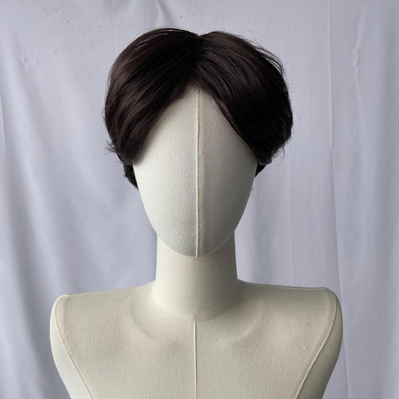 Men's Natural Straight Wig - Matte Black Brown with Elastic Mesh Cap for a Secure Fit, Suitable for Cosplay, Theatrical Performances, and Everyday Use - Compatible with All Light Beige Shades - Specially Crafted in Europe, Easy-to-Wear Wig for Beginners