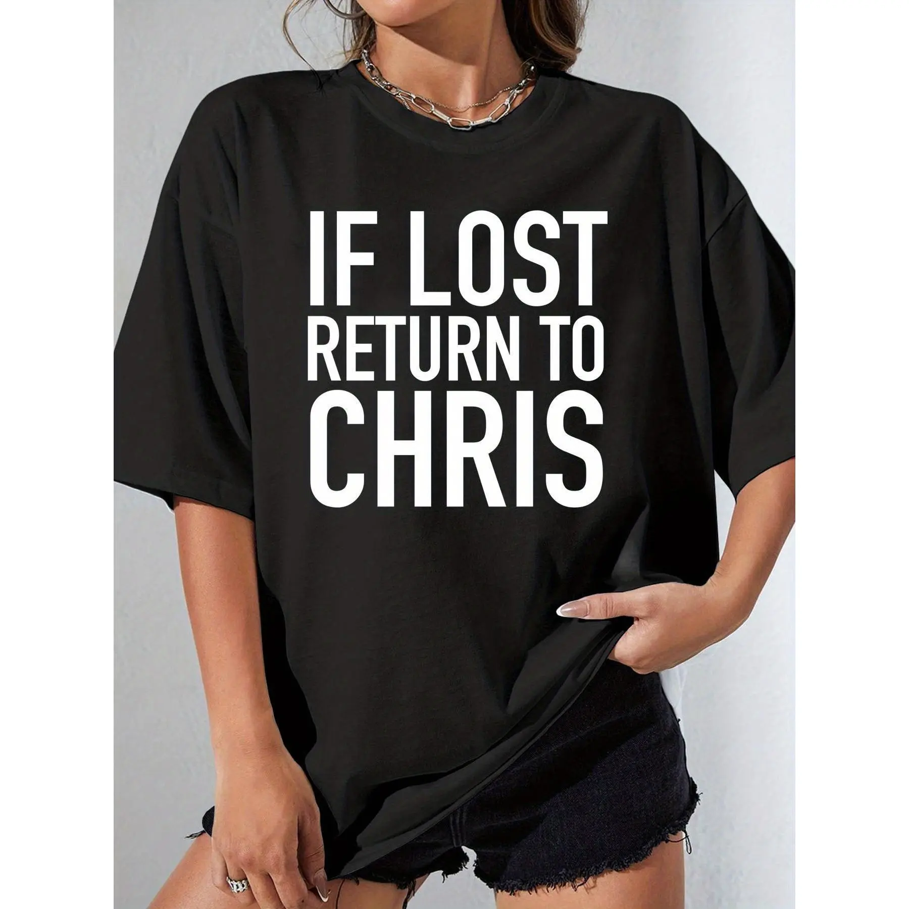 Men's Simple Tshirt with 'If Lost' Humorous Graphic - Breathable Daily Wear Top with Elastic Softness, Machine Washable