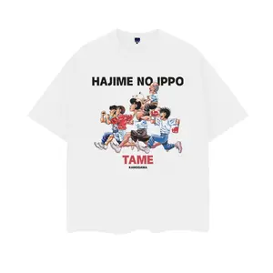 Hajime no Ippo "TEAM" Heavyweight Vintage Tee 100% Cotton OVERSIZED Anime T-shirt Menswear Top Crew Necks Tshirt Casual Streetwear White Baggy Crewneck Tropical