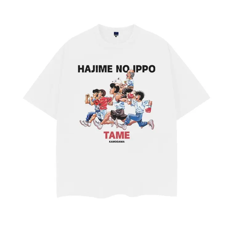 Hajime no Ippo "TEAM" Heavyweight Vintage Tee 100% Cotton OVERSIZED Anime T-shirt Menswear Top Crew Necks Tshirt Casual Streetwear White Baggy Crewneck Tropical
