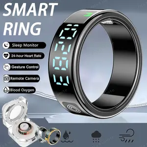 Smart Ring with Charging Box for Men Women LED Display Screen Gesture Control Health Monitor 5ATM Waterproof Sports Rings touch