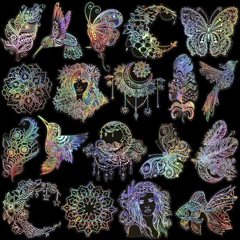 80pcs (8 Sets) Large Iridescent Transparent Glitter Stickers - 4in (10cm) Holographic Decals That Adds Sparkle for Resin Projects, Jewelry, Textile Decor, Keychains
