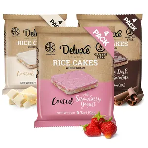 Deluxe & Bla Bla Chocolate Covered Rice Cakes 12 Pack – Whole Grain, Gluten-Free, Kosher Snack – Low-Calorie & Crunchy – Coated with Dark & White Chocolate & Strawberry Yogurt (19g Each)