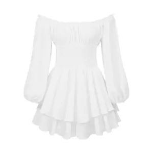 Ladies Loose Ruched Jumpsuit, Boat Neck Long Sleeve Bodysuit White Overalls Casual Womenswear Breathable Polyester Solid Basic Fitted Minimalist
