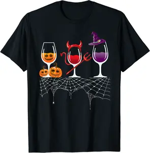 Halloween Red Wine Glasses Pumpkin Devil Witch Cute T-Shirt - Jaredsab Shop 38B07WCBRW12