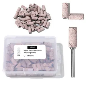 50pcs/box Mini Light Pink Nail Sanding Bands Set with 1 mandrel , Professional Nail Art Manicure Tools for Nail Shaping and Removing Dead Skin, Nail Trimmer File