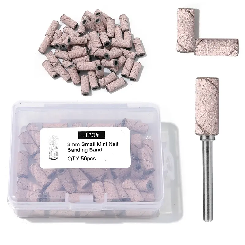 50pcs/box Mini Light Pink Nail Sanding Bands Set with 1 mandrel , Professional Nail Art Tools, Manicure Accessories for Nail Shaping and Removing Dead Skin, Nail Trimmer File