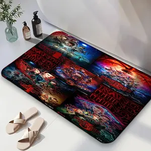 1PC,2D Stranger Things Themed Diatomaceous Earth Bath Mat Quick Drying Absorbent Non Slip Bathroom Floor Mat for Shower Tub Entrance Super Absorbent Water Absorbing Mat Home Decor Accessories for Fans