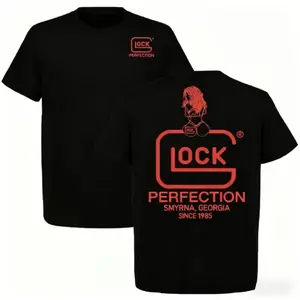 💥🎯[100% Cotton][Graphic Tee]Sexy Girl Sitting on Glock Logo T-Shirt – Trendy Unisex Graphic Tee for Glock Fans, 100% Cotton Casual Short Sleeve Shirt, Comfortable and Fashionable, Perfect Holiday or Birthday Gift for Men & Women, S-3XL