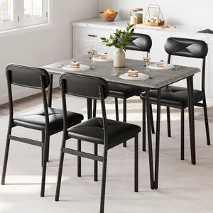 Dining Table Set for 4, Kitchen Table with Upholstered Chairs for Kitchen Room and Small Spaces (Grey, Table with 4 Upholstered Chairs)