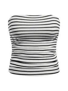 Plus Size Pleated Tube Top, Soft and Stretchy Thin Knit Fabric, Perfect for Everyday and All Seasons, Comfortable and Elegant Women's Wear