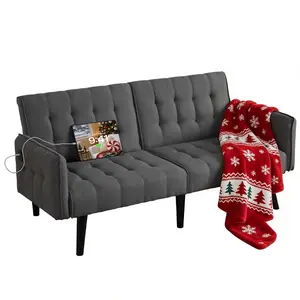 65in Convertible Futon Sofa Bed USB Tufted Adjustable Loveseat Sleeper Living Room Bedroom Office Customized