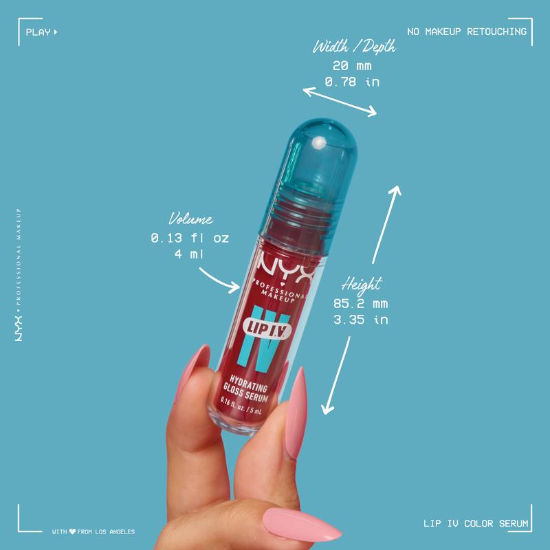 Lip I.V. Hydrating Lip Gloss Serum + Stain, 12HR Lightweight Hydration with Magnesium, Vitamin B12 & Coconut Water, NYX Professional Makeup