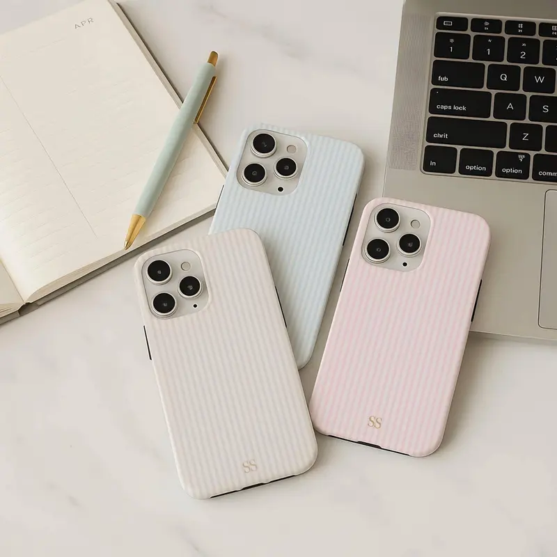 Personalized Stripe Phone Case Gold Custom Initials,  Phone Case, Retro Christmas Movie Phone Case for iPhone 17 16 15 14 13 12 11 Pro Max X XS & SS Galaxy S21–S25 Plus Ultra, Holidays Xmas Tough Case, Perfect Gift for Film Lovers, Classic Gift for Her Hi