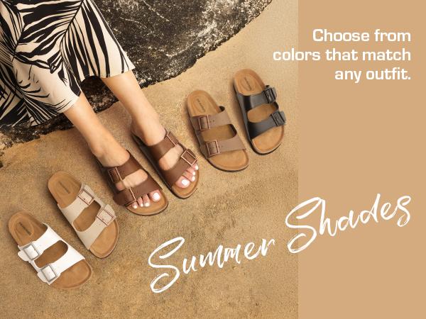 Dream Pairs Women Double Buckle Slide Sandals Birks open toe Slipper Casual Comfort Arch Support  Walking Shoes Girl Summer Parent Nail Comfy Footwear comfy  sandals Flipflop