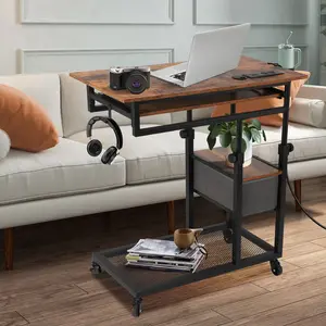 Side tables and coffee tables; C-shaped TV stand with metal frame; suitable for sofas, living rooms, bedrooms, bedside use, as a coffee table, and for small spaces (vintage wood finish) bedside table