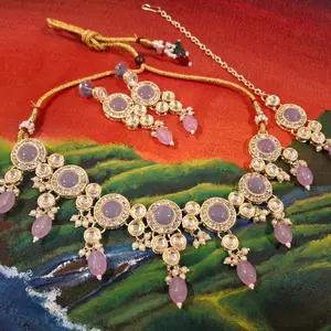 Choker Sets in Pearl & Meenakari for Women - Elegant Choker Accessory with Drop Style Earrings & Tikka for Formal & Festive Occasions woman fashion artificial jewellery vintage