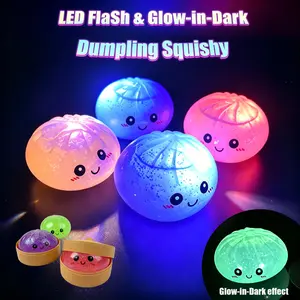 Expressive Big Dumpling LED FlaSh & Glow‑in‑the‑Dark Squishy- Blind Box, Mysecret Bun Fidget Toy, Soft TPR Material, Stress Relief, Unboxing Surprise, Random Style per Pack.Valentine's Day and Easter gifts, suitable for children to exchange gifts