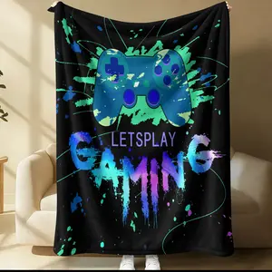 Neon Splash Gaming Flannel Blanket, Game Controller Print Throw Blanket, Cool Graffiti Style Warm Blanket for Boys Teens Gamers, Soft Cozy Neon Gaming Style Gift Blanket, For Couch Bed Sofa Game Room