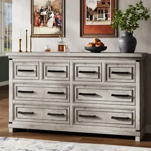 GARVEE 8-Drawer Dresser Chest, 55" Wide Wood Storage Organizer for Bedroom, Closet, Living Room - Rustic Farmhouse Style Chest of Drawers