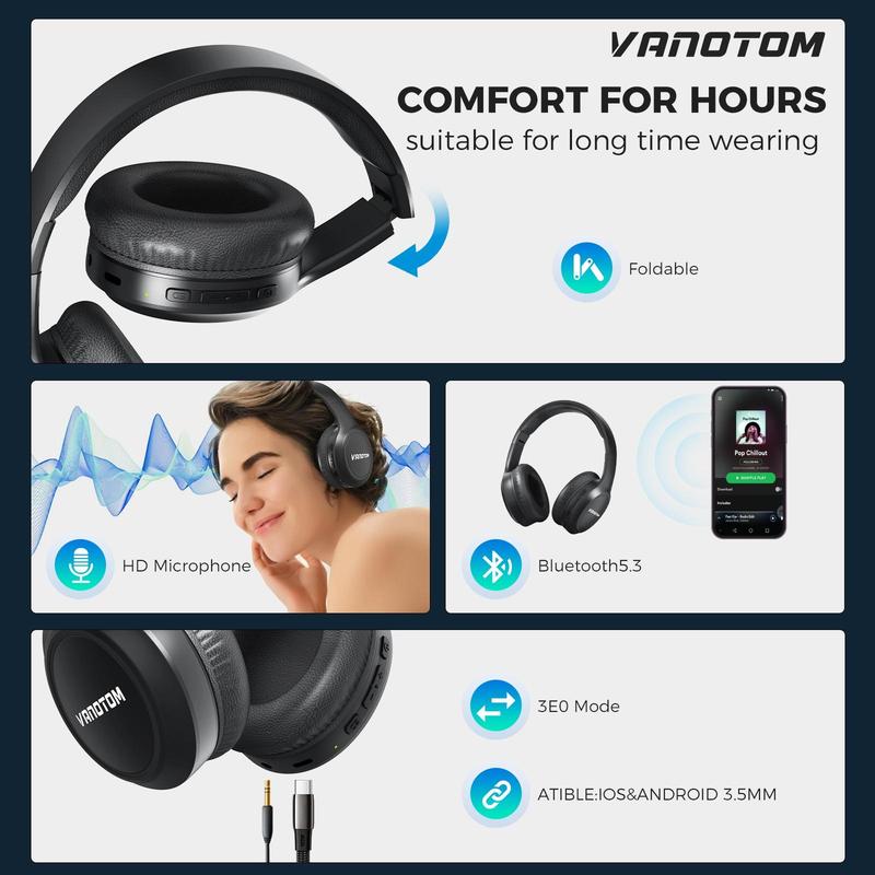 VANOTOM Wireless Headphone Foldable Over Ear Bluetooth for Gaming,Headphones bluetooth, Phones, Computers & Electronics Audio Headphone,Headphones bluetooth